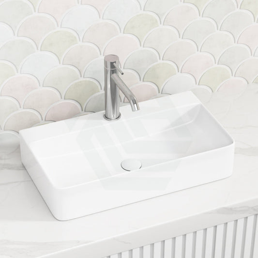 530X300X110Mm Rectangle Above Counter Ceramic Basin Gloss White For Bathroom Basins