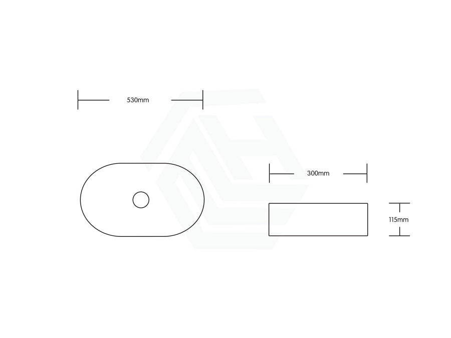 530X300X115Mm Above Counter Ceramic Basin Gloss White Oval For Bathroom Basins