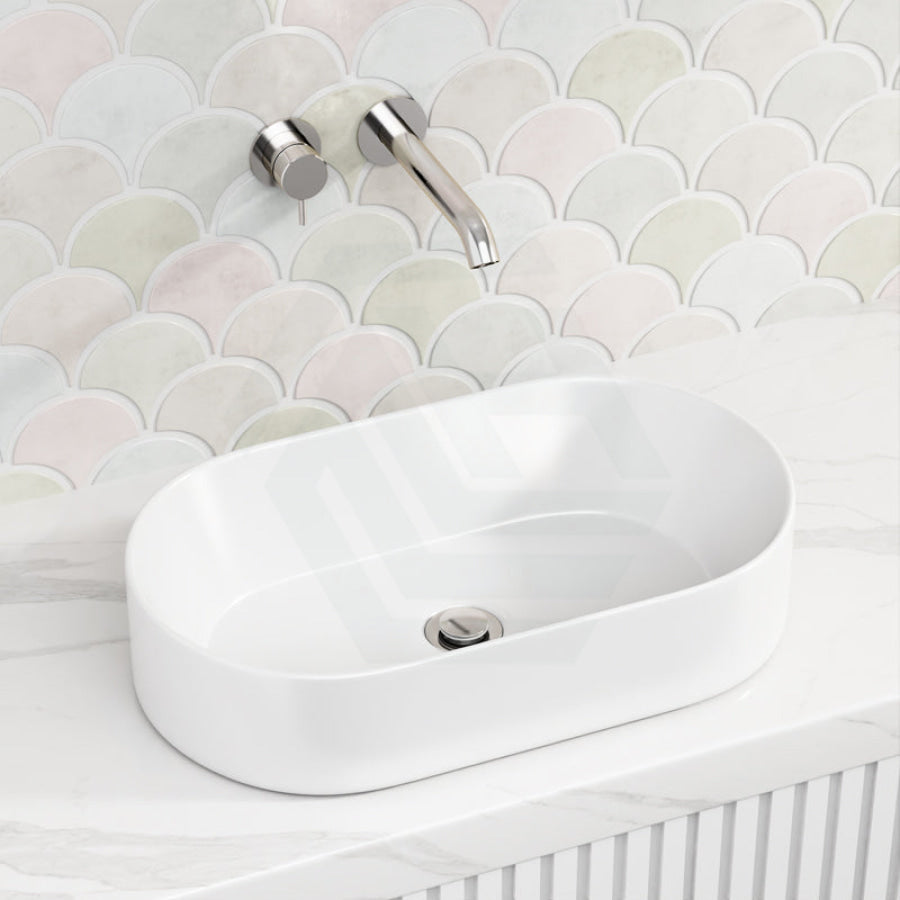 530X300X115Mm Above Counter Ceramic Basin Gloss White Oval For Bathroom Basins