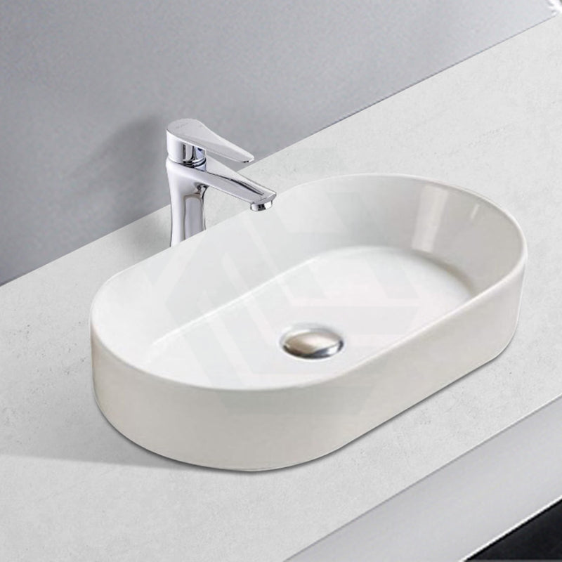 530X300X115Mm Oval Gloss White Ceramic Above Counter Wash Basin Ultra Slim