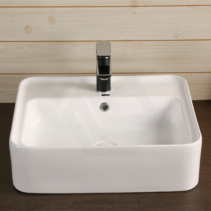 530X430X155Mm Rectangle Gloss White Ceramic Above Counter Basin With Overflow Hole