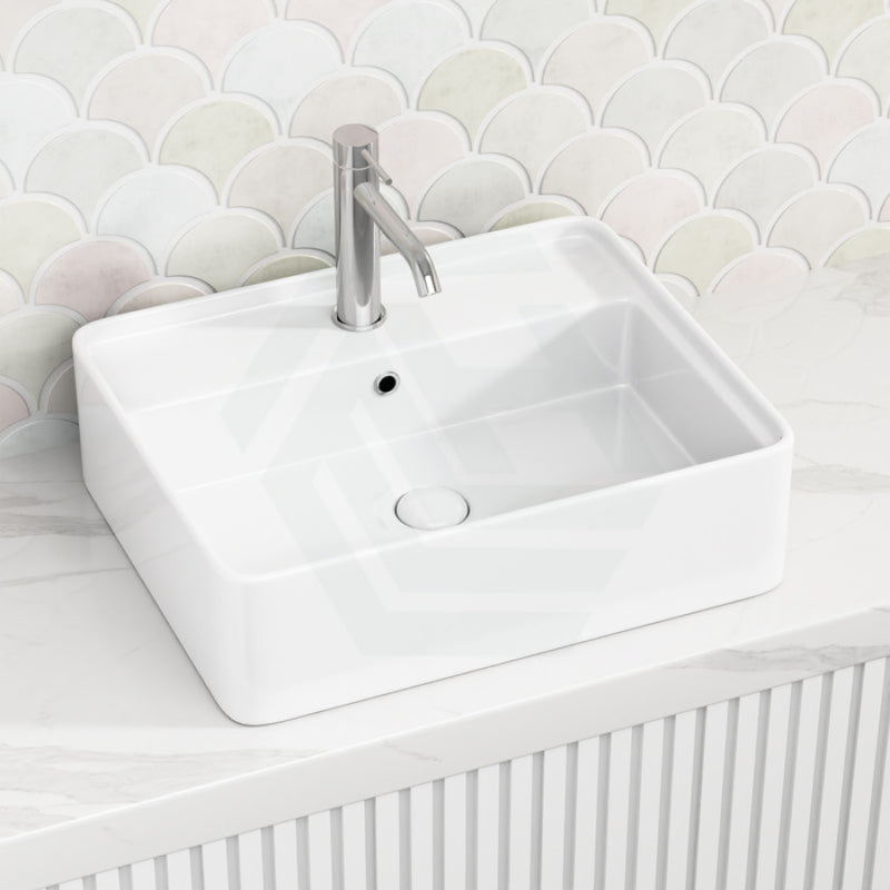 530X430X155Mm Rectangle Gloss White Ceramic Above Counter Basin With Overflow Hole Basins