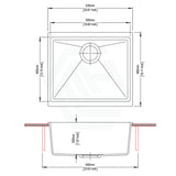 530X460X200mm Carysil Black Single Bowl Granite Kitchen/ Laundry Sink Top/ Under Mount Kitchen