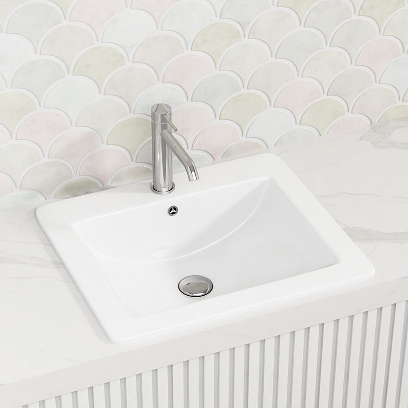 545X475X180Mm Inset Basin Square Gloss White Ceramic One Tap Hole Basins