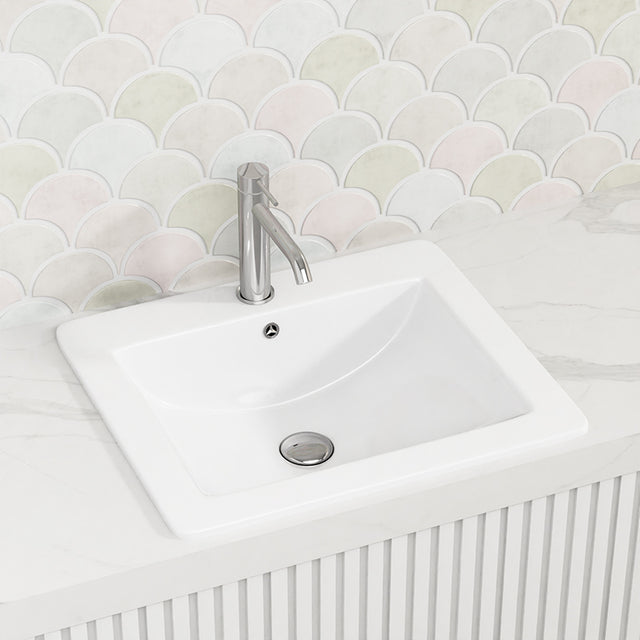 545X475X180Mm Inset Basin Square Gloss White Ceramic One Tap Hole Basins