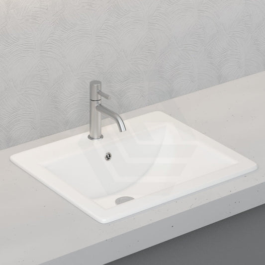 Inset Ceramic Basin Gloss White Rectangle Tap Hole Overflow