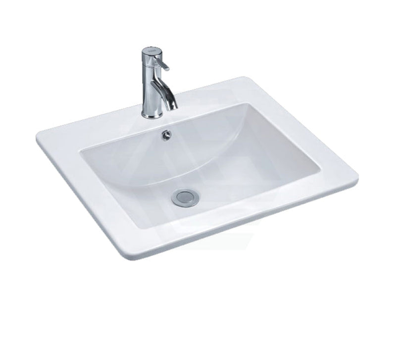 545X475X180Mm Inset Basin Square Gloss White Ceramic One Tap Hole