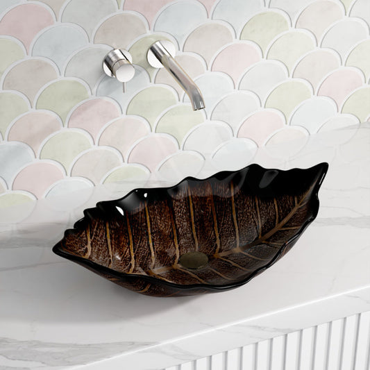 550X350X125Mm Above Counter Glass Art Basin Special Leaf Shape Bathroom Antique Vintage Wash Basins