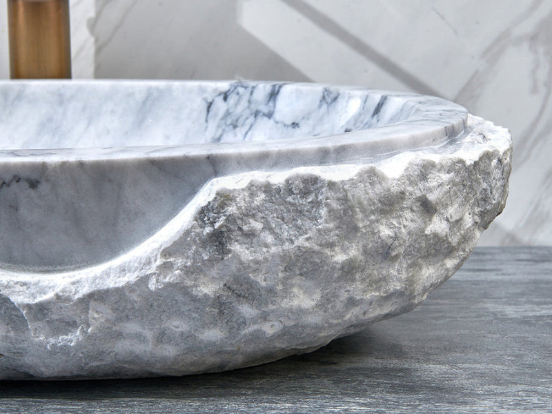 550X350X130Mm Above Counter Stone Basin Oval Marble Surface Bathroom Wash Antique Vintage