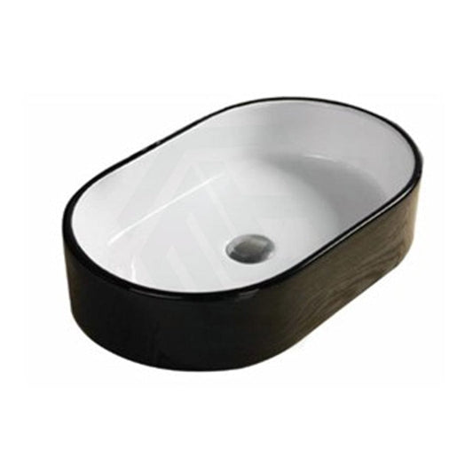 550X350X140Mm Oval Gloss Black & White Above Counter Ceramic Basin