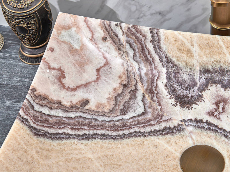 550X380X140Mm Above Counter Stone Basin Special Shape Purple Onyx Surface Luxury Bathroom Wash