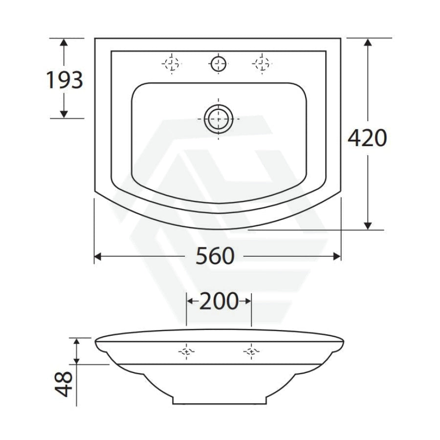 3 Tap Holes Wall Hung Basin Configuration
