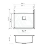 560X510X200mm Carysil Concrete Grey Single Bowl Granite Top/ Flush/ Under Mount Kitchen/ Laundry Sink