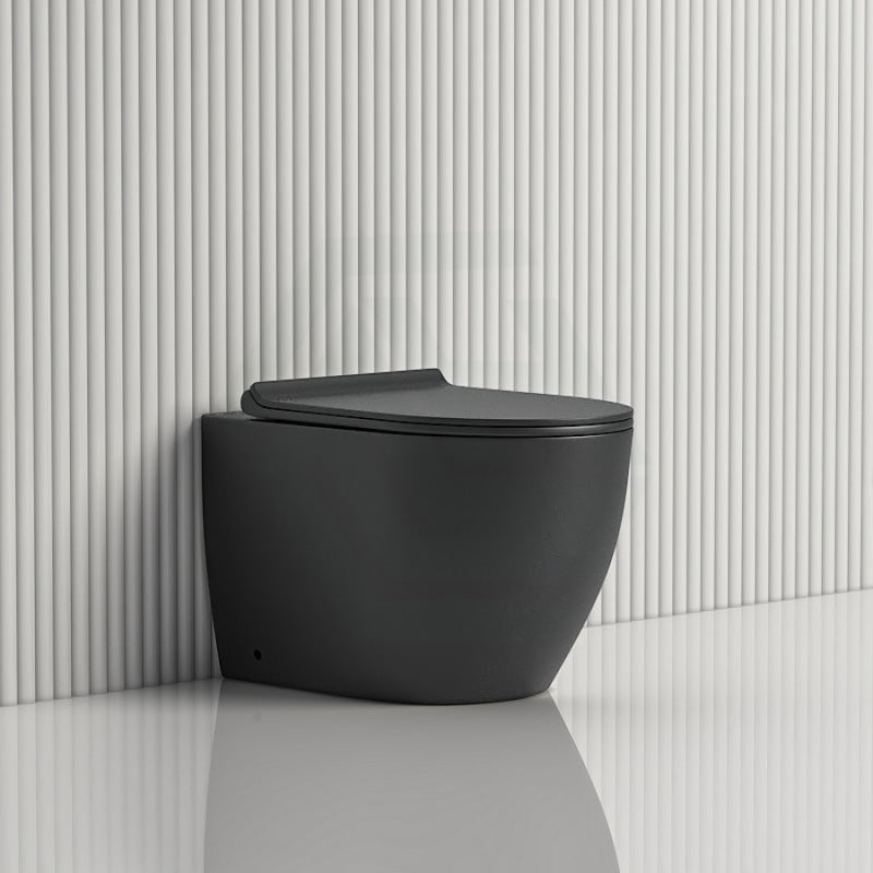 570X360X400Mm Bathroom Toilet Matt Black Wall Floor Faced Pan With Rimless Slim Duraplas Seat Pans