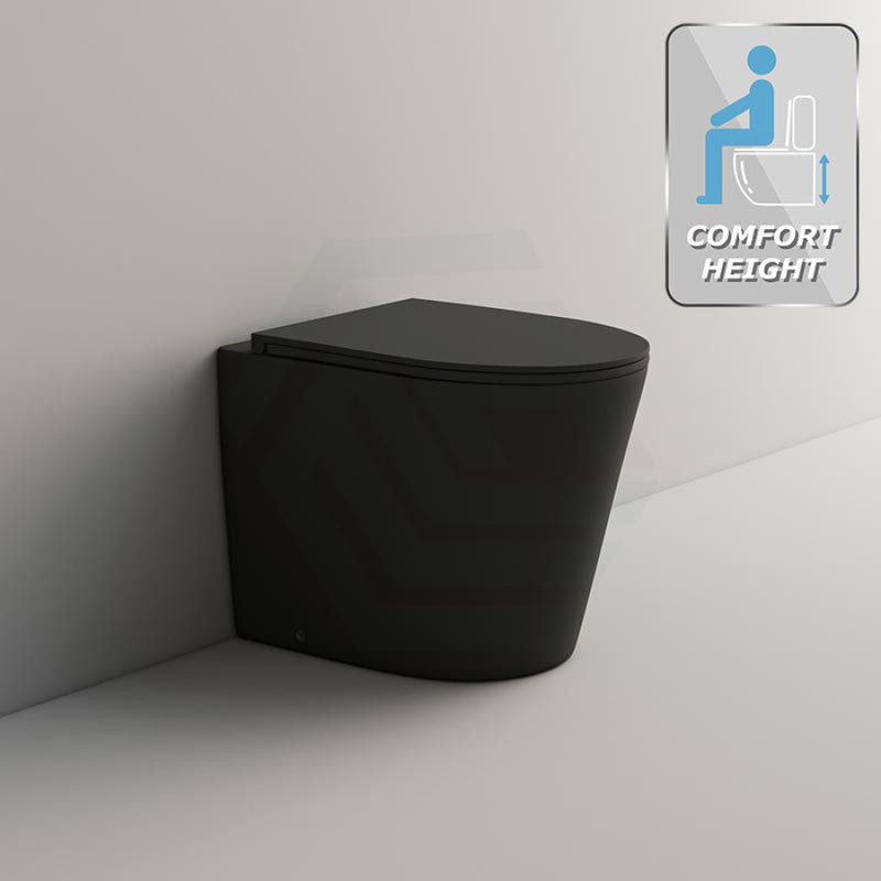 Ceramic Toilet Floor Pan Rimless Comfort Height 580mm Matt Black