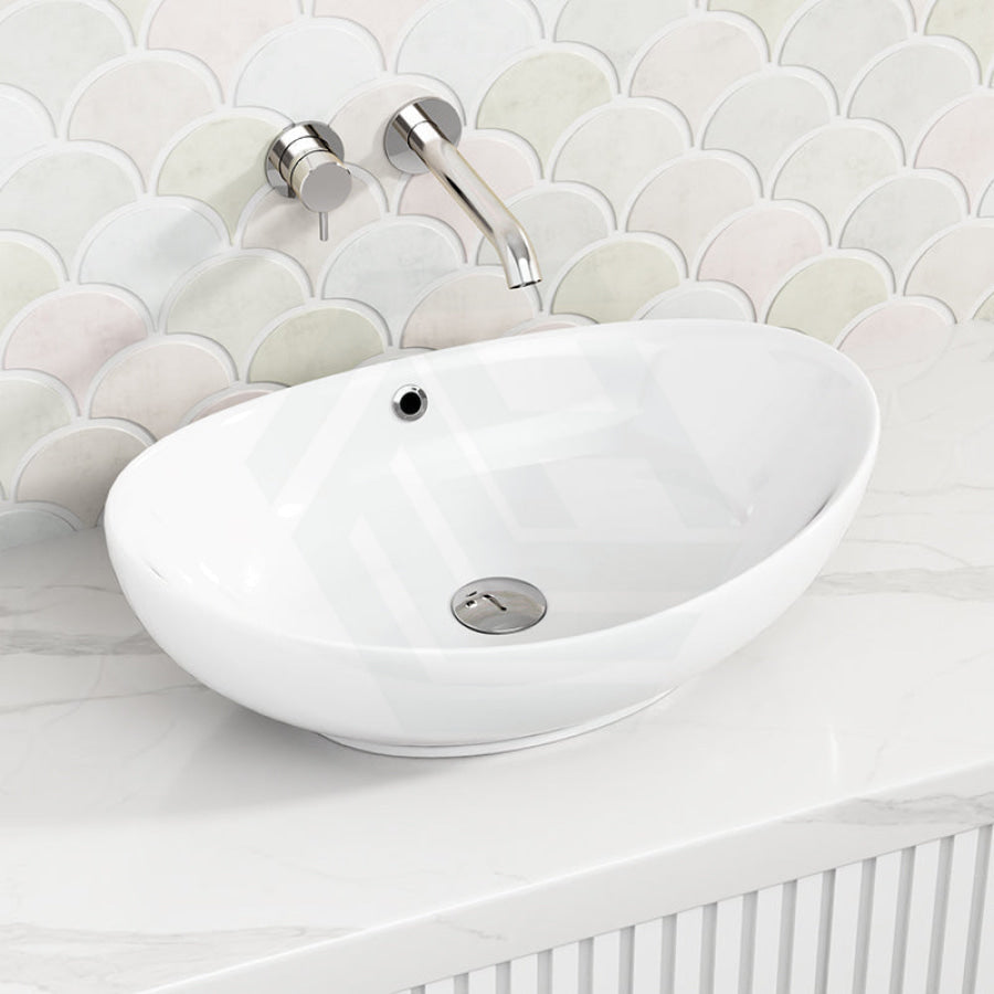 585X390X190Mm Oval Above Counter Gloss White Ceramic Basin Basins
