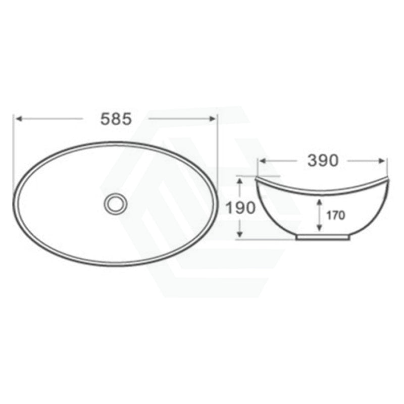 585X390X190Mm Oval Above Counter Gloss White Ceramic Basin