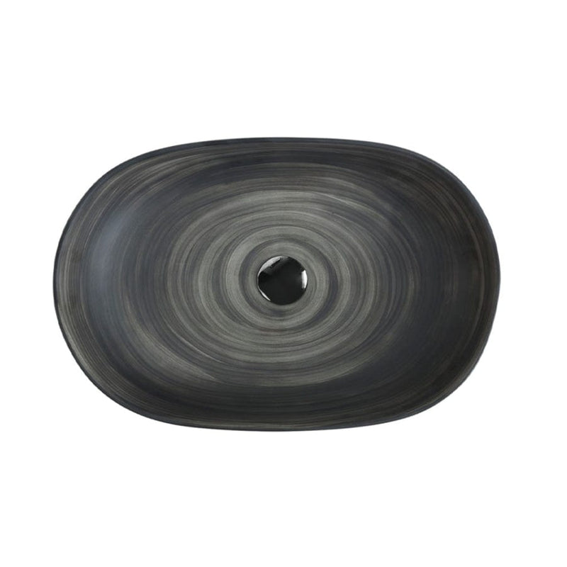 585X400X125Mm Oval Tornado Black Above Counter Ceramic Basin Art