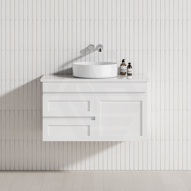 600 - 1200Mm Miami Wall Hung Bathroom Floating Vanity With Left / Right Drawers Matt White Shaker