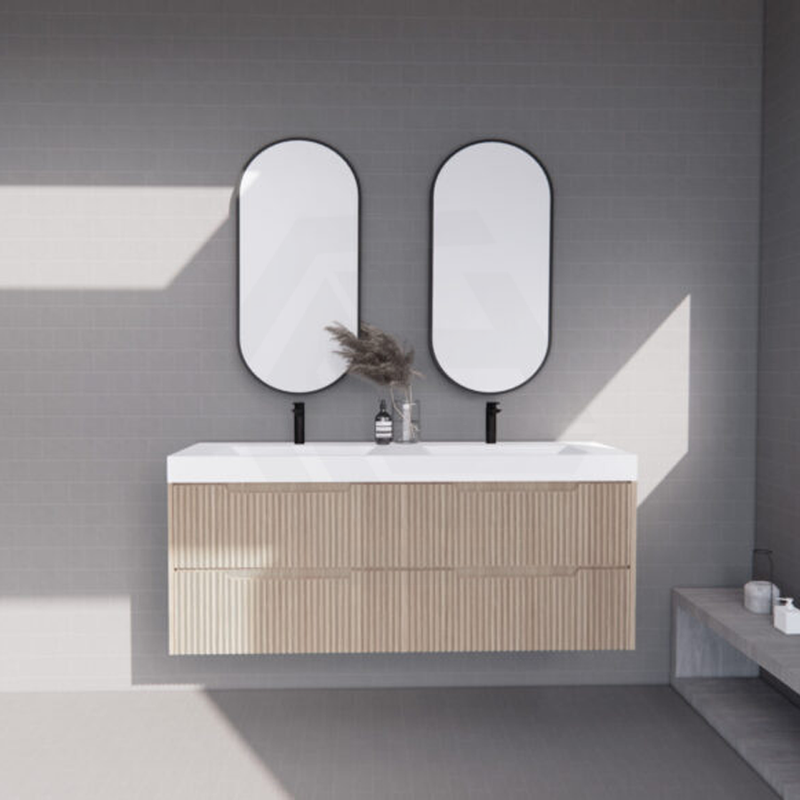 600-1500Mm Bali Wall Hung Bathroom Floating Vanity American Oak Linear Fluted Cabinet Pvc Coating