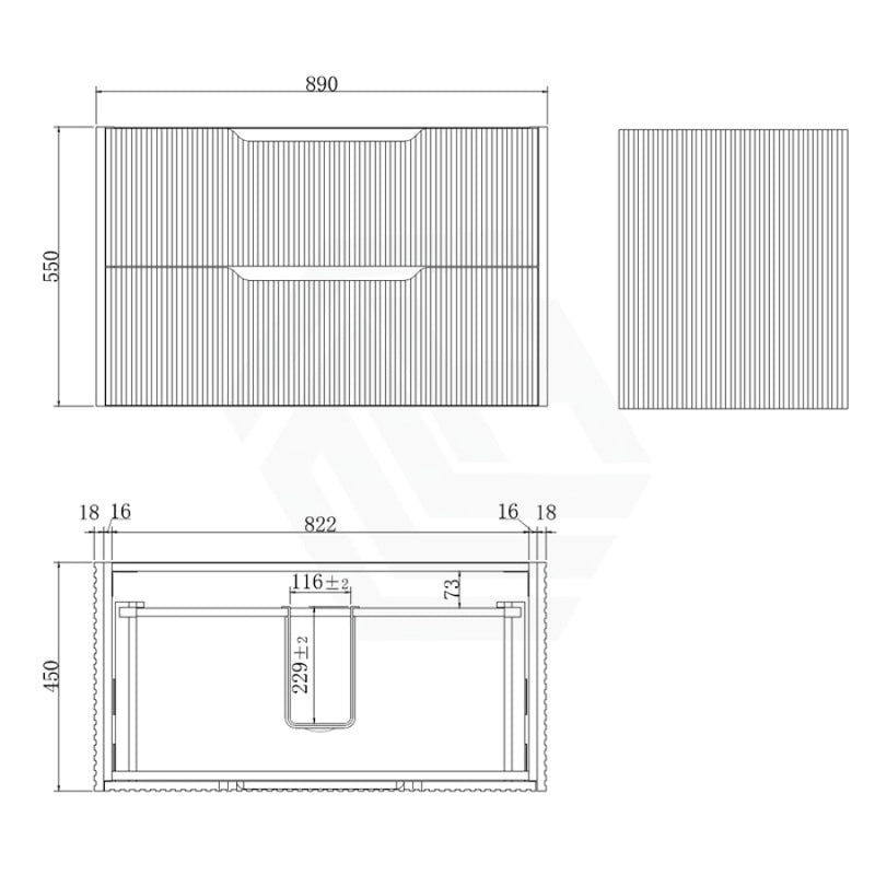 600 - 1500Mm Bali Wall Hung Bathroom Floating Vanity American Oak Linear Fluted Cabinet Pvc Coating