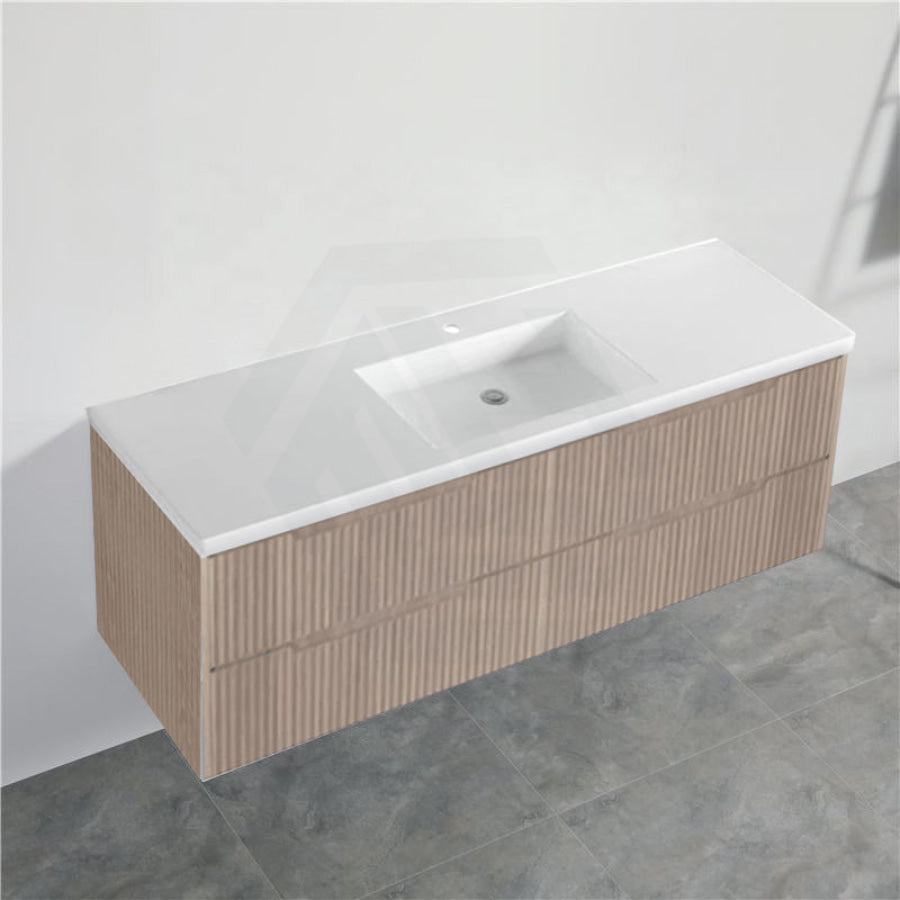 600-1500Mm Bali Wall Hung Bathroom Floating Vanity American Oak Linear Fluted Cabinet Pvc Coating
