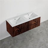 600-1500Mm Bali Wall Hung Bathroom Floating Vanity Brown Oak Linear Fluted Cabinet Pvc Coating