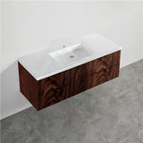 600-1500Mm Bali Wall Hung Bathroom Floating Vanity Brown Oak Linear Fluted Cabinet Pvc Coating