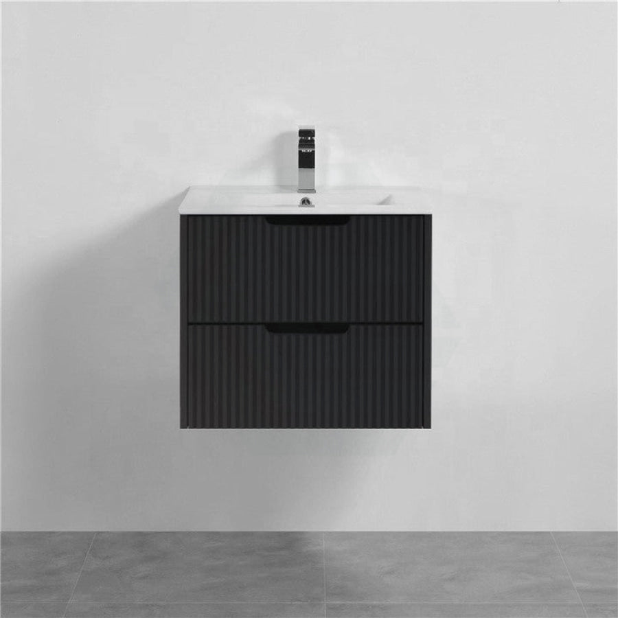600-1500Mm Bali Wall Hung Bathroom Floating Vanity Matt Black Linear Fluted Cabinet Pvc Coating