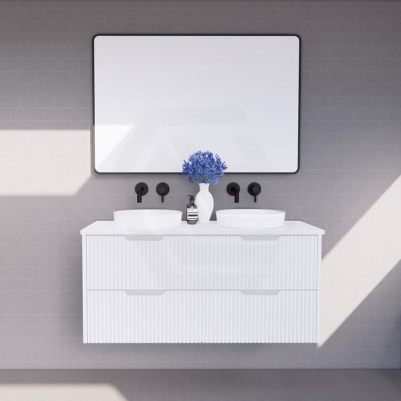 600-1500Mm Bali Wall Hung Bathroom Floating Vanity Matt White Linear Fluted Cabinet Pvc Coating