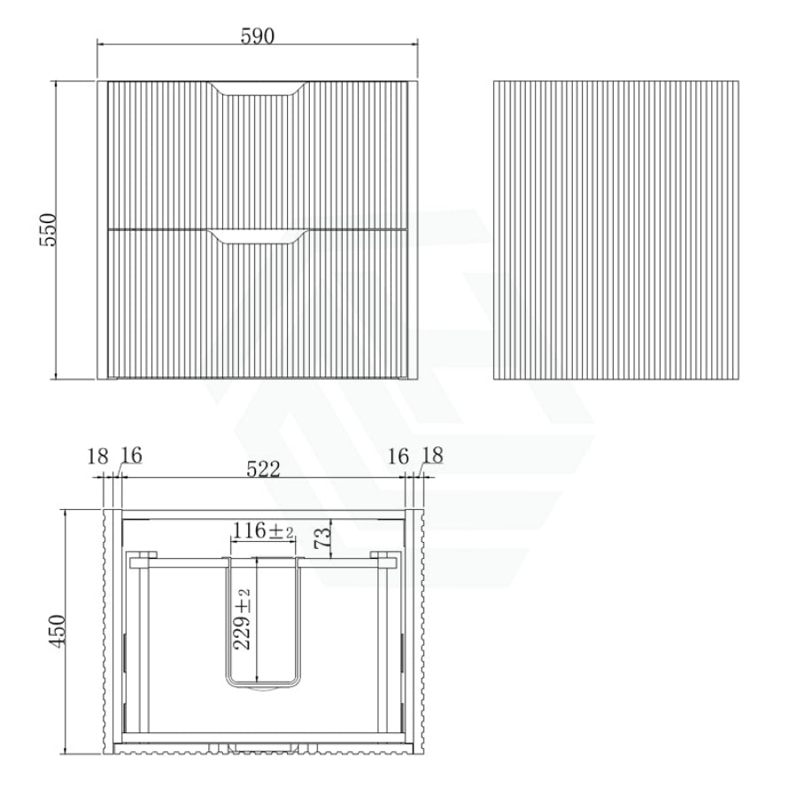 600 - 1500Mm Bali Wall Hung Bathroom Floating Vanity Matt White Linear Fluted Cabinet Pvc Coating