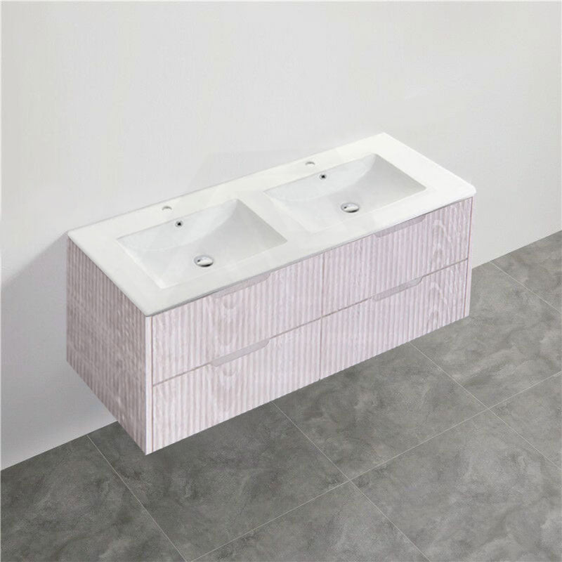 600-1500Mm Bali Wall Hung Bathroom Floating Vanity White Oak Linear Fluted Cabinet Pvc Coating