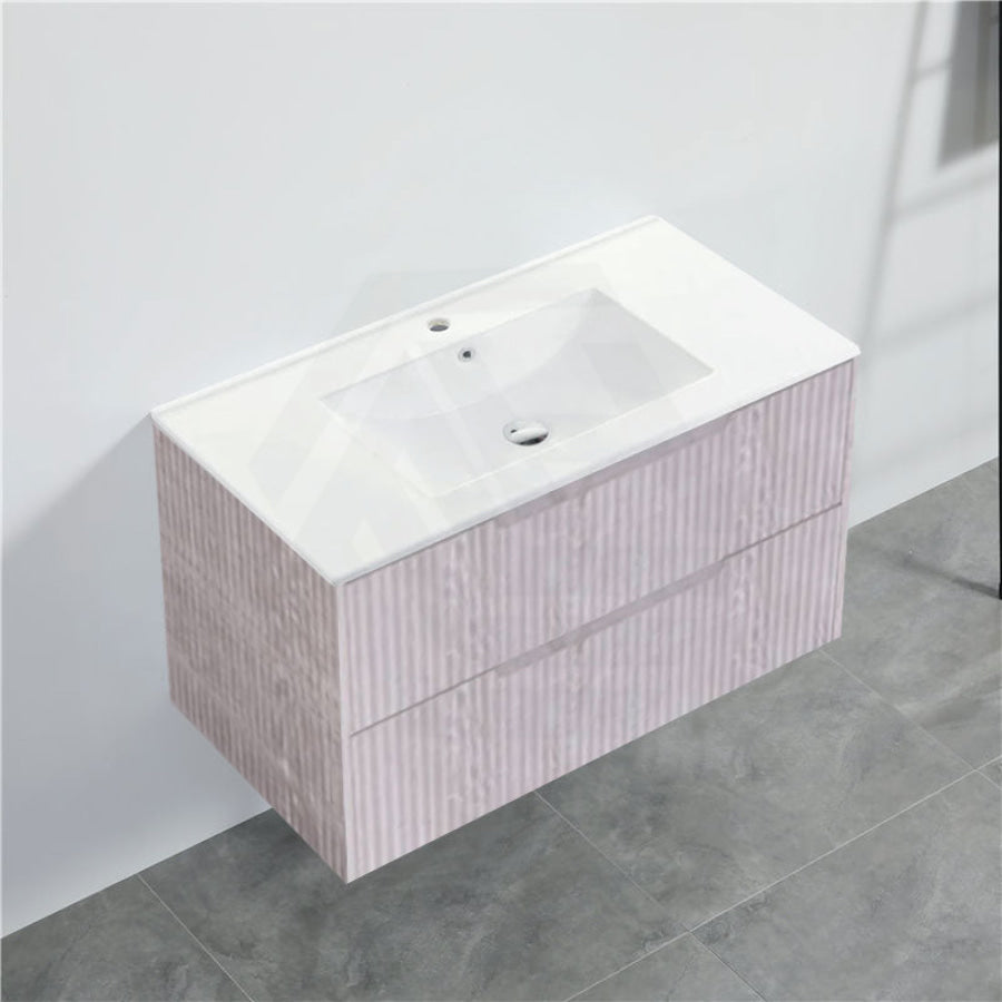 600-1500Mm Bali Wall Hung Bathroom Floating Vanity White Oak Linear Fluted Cabinet Pvc Coating