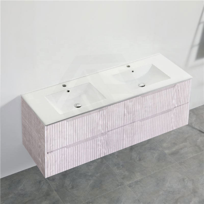600-1500Mm Bali Wall Hung Bathroom Floating Vanity White Oak Linear Fluted Cabinet Pvc Coating