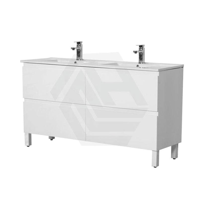 600-1500Mm Bathroom Freestanding Vanity With Legs Gloss White Polyurethane Pvc Cabinet Only &