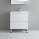 900X460X880Mm Bathroom Floor Vanity Freestanding Gloss White Polyurethane Pvc Cabinet Only  Ceramic