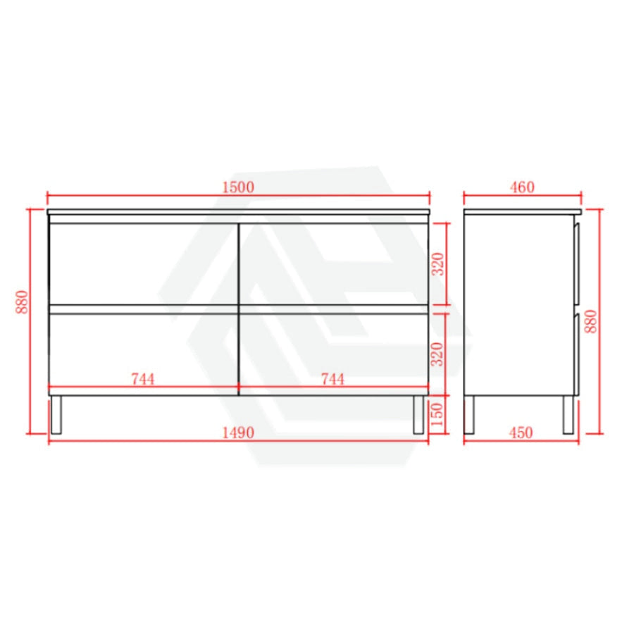 600-1500Mm Bathroom Freestanding Vanity With Legs Gloss White Polyurethane Pvc Cabinet Only 