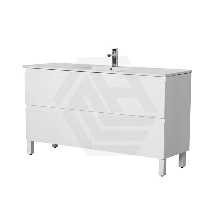 600-1500Mm Bathroom Freestanding Vanity With Legs Gloss White Polyurethane Pvc Cabinet Only 