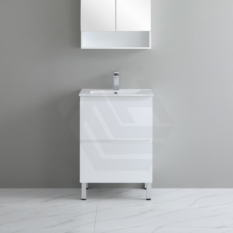 600-1500Mm Bathroom Freestanding Vanity With Legs Gloss White Polyurethane Pvc Cabinet Only &