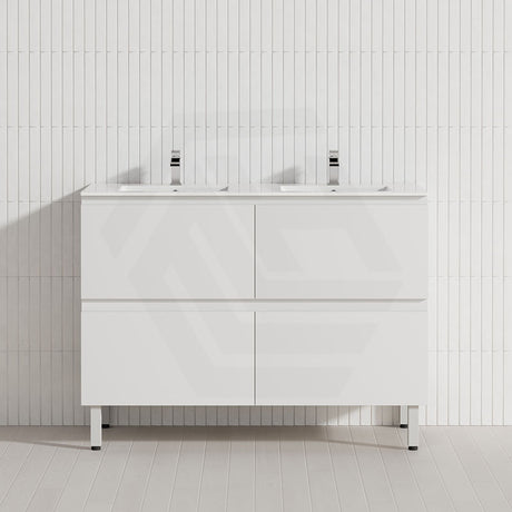 600-1500Mm Bathroom Floor Vanity Freestanding Gloss White Polyurethane Pvc Cabinet Only & Ceramic