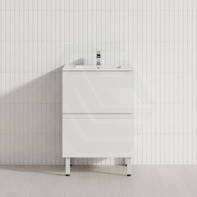 600-1500Mm Bathroom Floor Vanity Freestanding Gloss White Polyurethane Pvc Cabinet Only & Ceramic