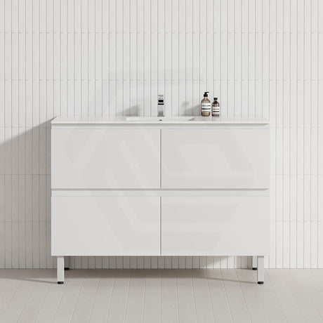 600-1500Mm Bathroom Floor Vanity Freestanding Gloss White Polyurethane Pvc Cabinet Only & Ceramic