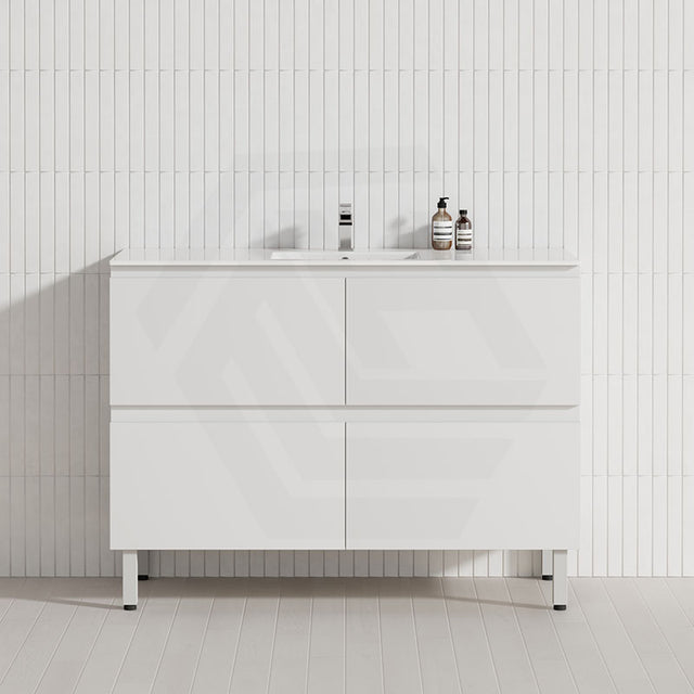 600-1500Mm Bathroom Floor Vanity Freestanding Gloss White Polyurethane Pvc Cabinet Only & Ceramic