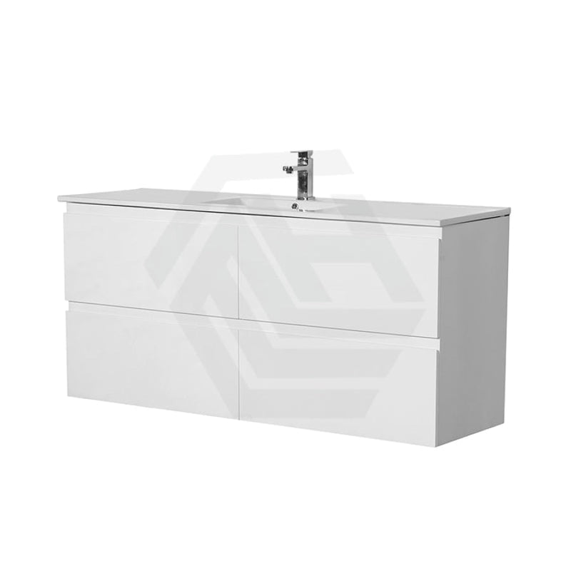 600-1500Mm Bathroom Wall Hung Vanity Gloss White Polyurethane Pvc Floor Cabinet Only & Ceramic Top