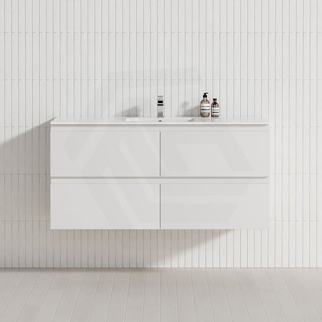 600-1500Mm Bathroom Wall Hung Vanity Gloss White Polyurethane Pvc Floor Cabinet Only & Ceramic Top