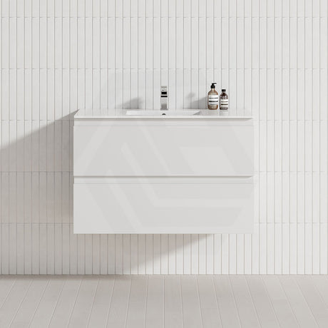 600-1500Mm Bathroom Wall Hung Vanity Gloss White Polyurethane Pvc Floor Cabinet Only & Ceramic Top