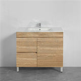 600-1500Mm Berge Freestanding Bathroom Floor Vanity White Oak Wood Grain Pvc Filmed Cabinet Only 