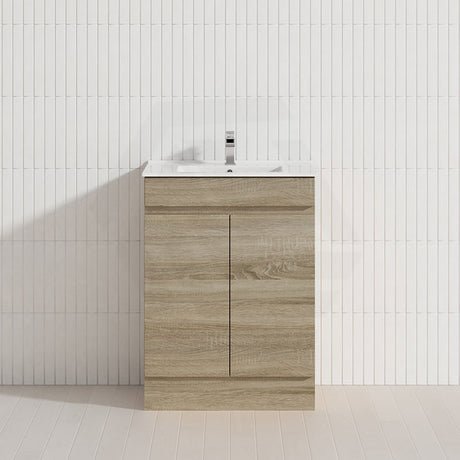 600-1500Mm Berge Freestanding Bathroom Floor Vanity Kickboard White Oak Wood Grain Left/Right Side