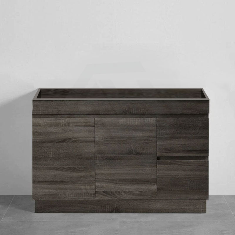 600-1500Mm Berge Freestanding Vanity With Kickboard Dark Grey Wood Grain Pvc Filmed Cabinet Only &
