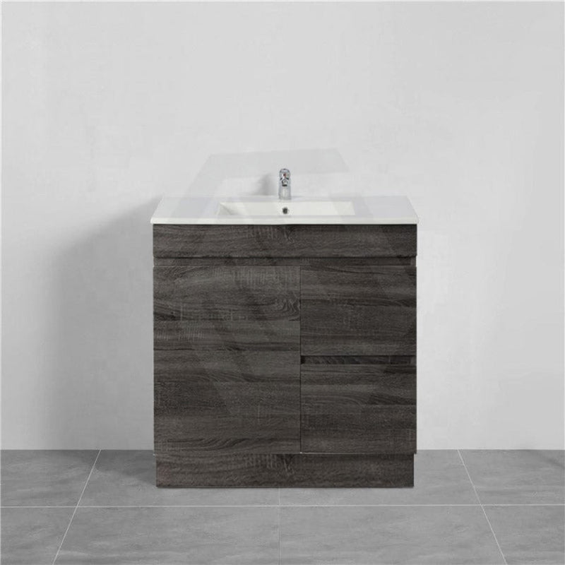 600-1500Mm Berge Freestanding Vanity With Kickboard Dark Grey Wood Grain Pvc Filmed Cabinet Only &